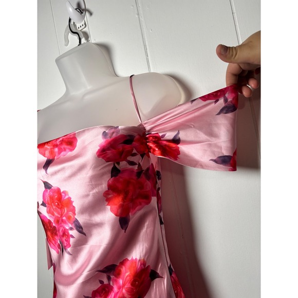 Petal + Pup Esther Pink Floral Satin Midi Dress Off Shoulder Romantic Feminine - Picture 4 of 8